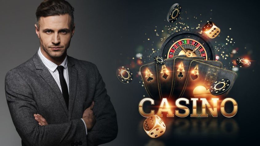 Man Wearing Suit Next to Casino Icon
